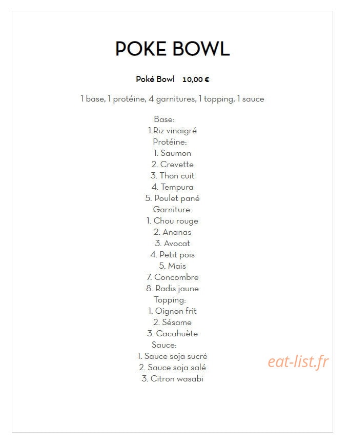 Carte et menu de Les délices du bonheur à Villemomble — Les poké bowls