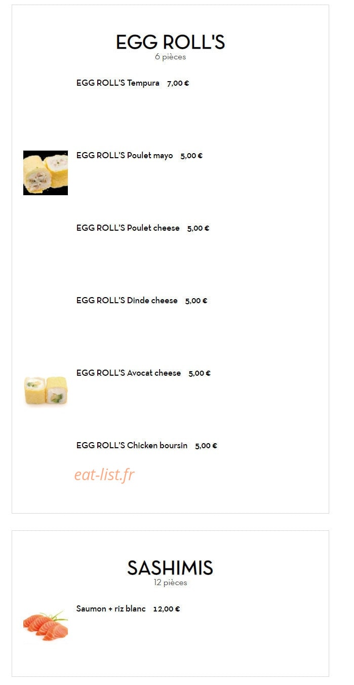 Carte et menu de Les délices du bonheur à Villemomble — Les egg roll's et sashimis