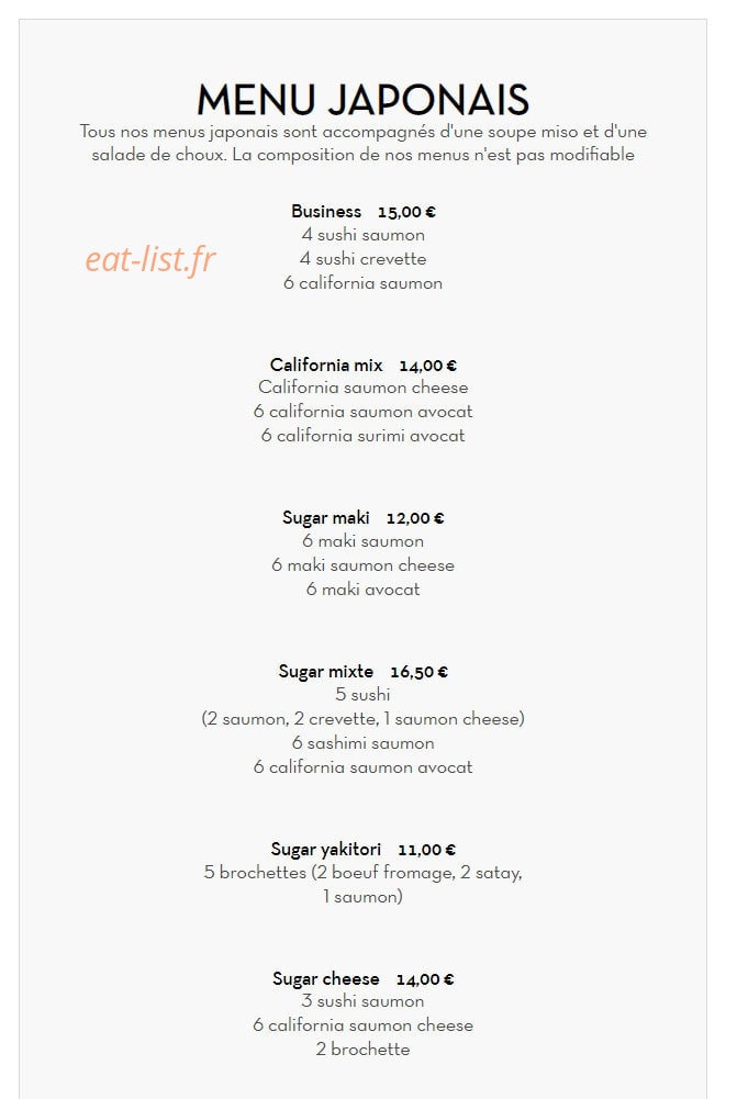 Carte et menu de Les délices du bonheur à Villemomble — Les menus Japonais