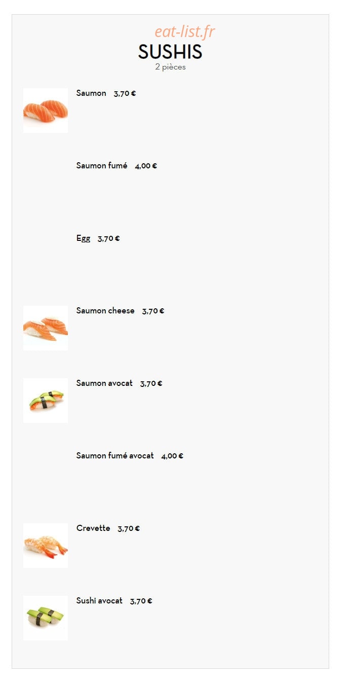 Carte et menu de Les délices du bonheur à Villemomble — Les sushis