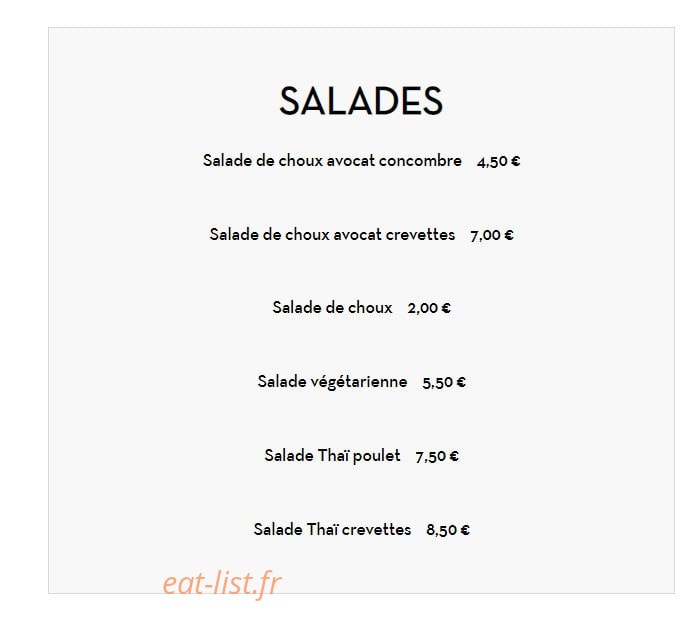 Carte et menu de Les délices du bonheur à Villemomble — Les salades