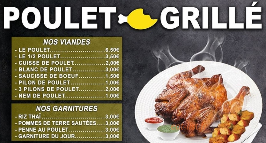 Carte et menu de Poulet grillé à Villemomble — Les viandes et garnitures