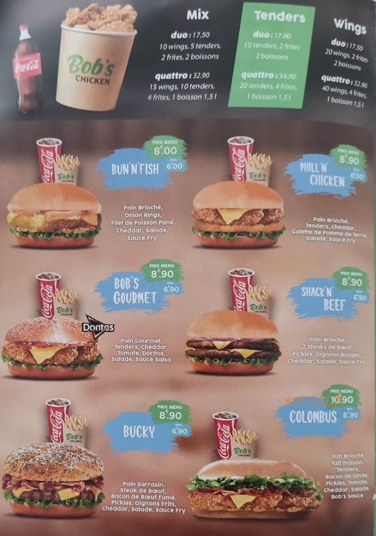Bob's Chicken — carte page 1
