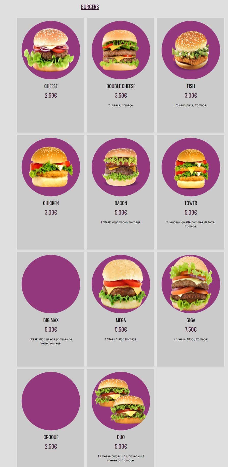 Chicken Lilas — carte page 11