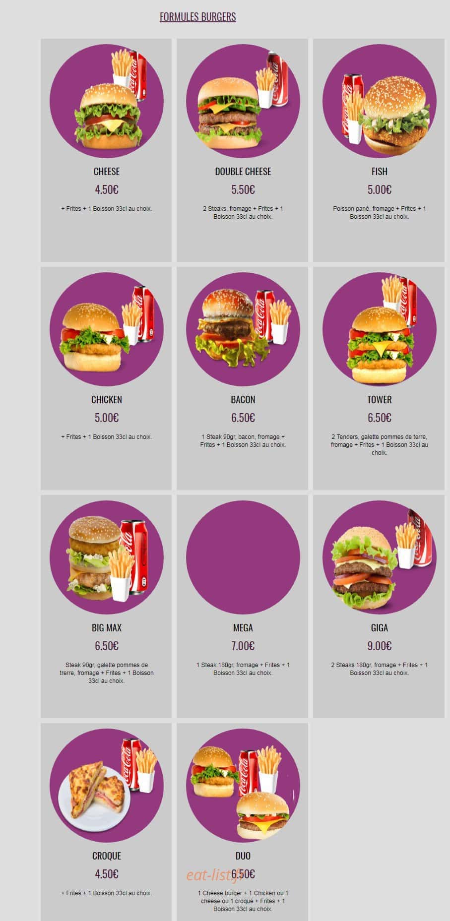 Chicken Lilas — carte page 10