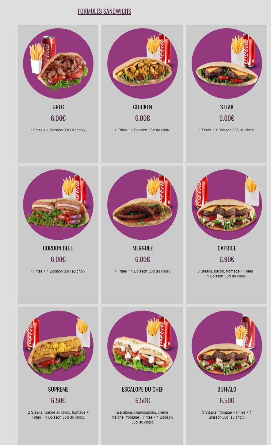 Chicken Lilas — carte page 8