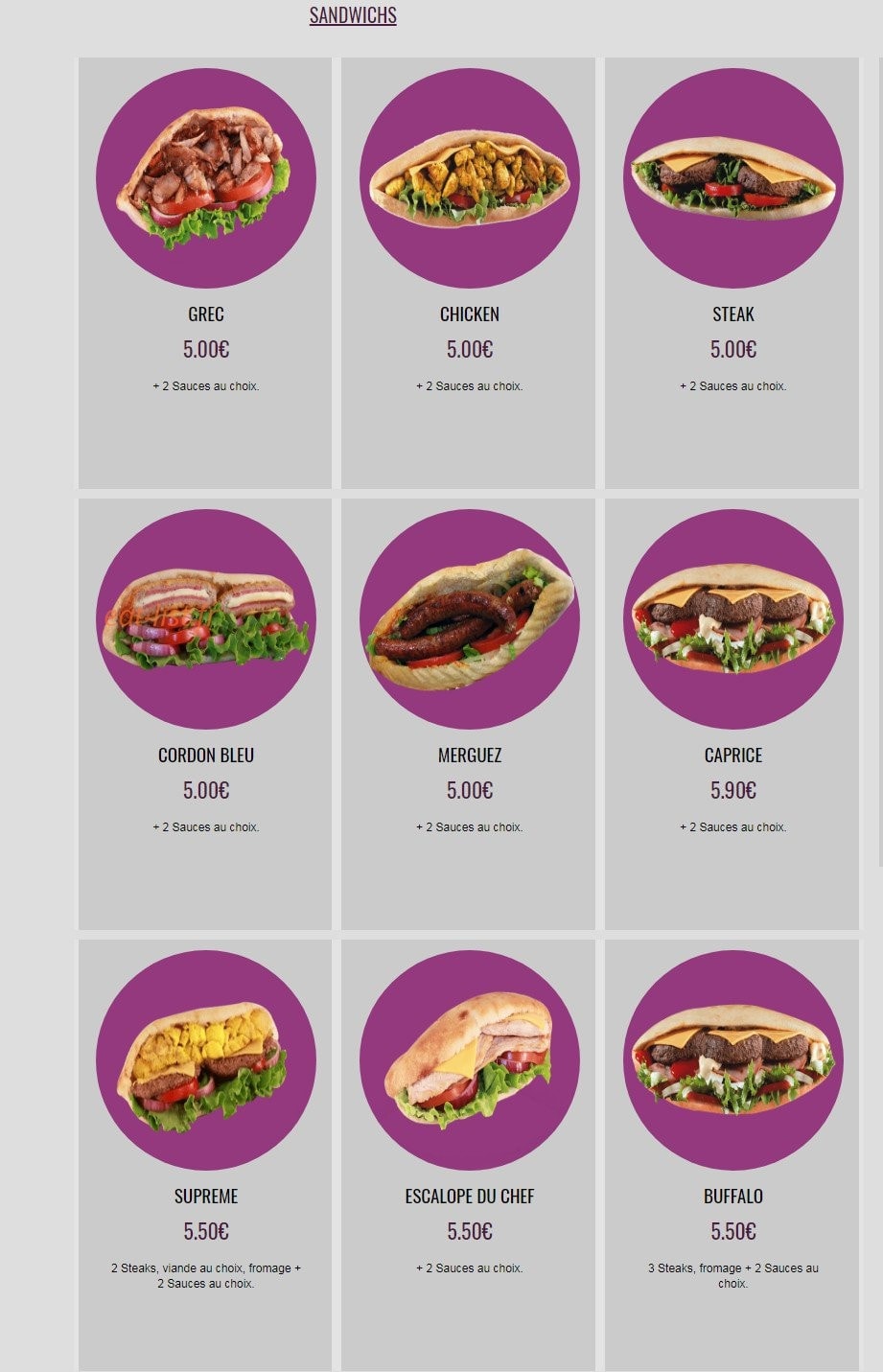 Chicken Lilas — carte page 6