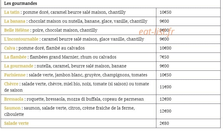 La Creperie des Lilas — carte page 3