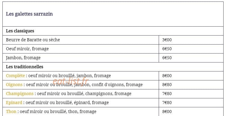 La Creperie des Lilas — carte page 1