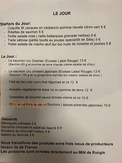 Carte et menu de Le jour, in the mood of... à Les Lilas — Un exemple de menu