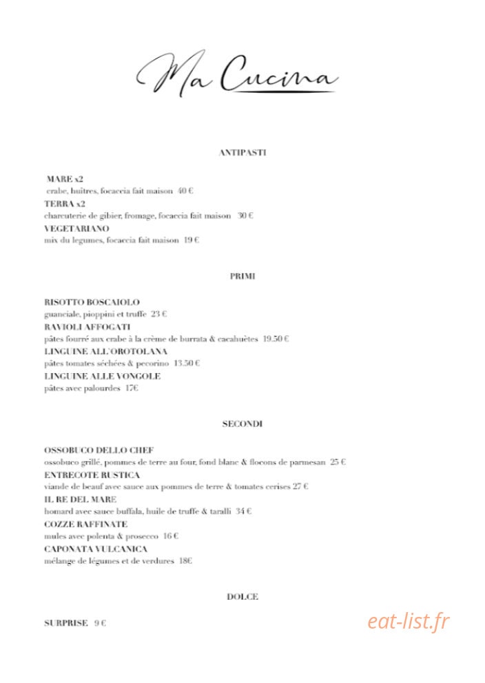 Ma Cucina — carte page 1