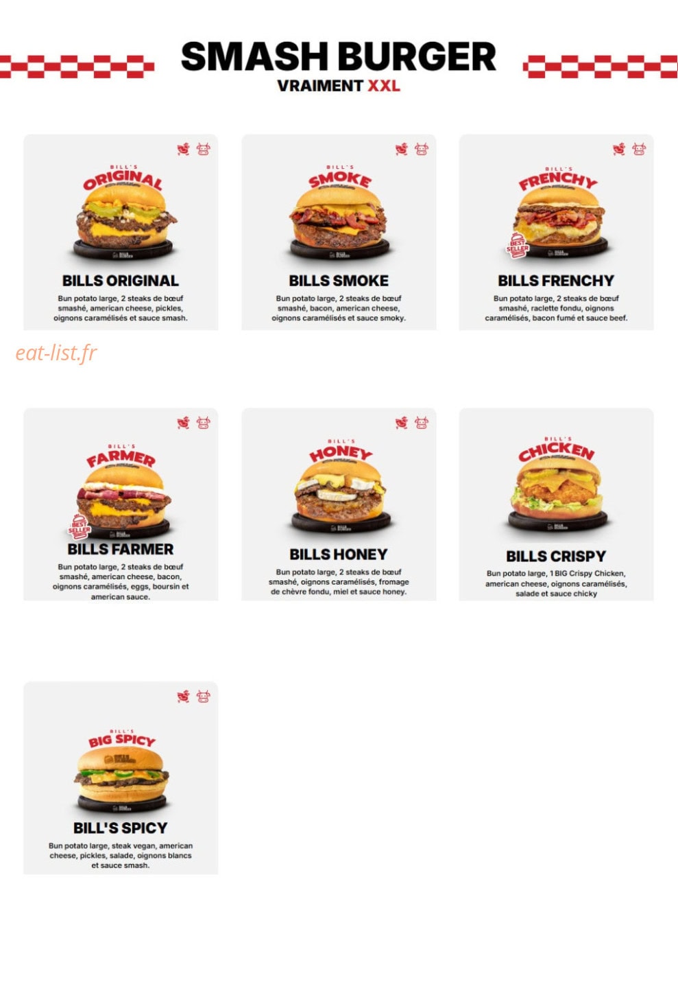 Bill's Burger — carte page 1