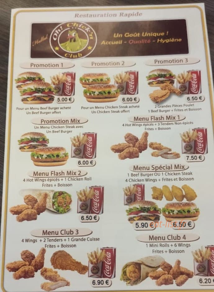 Oh Chicken Club — carte page 1