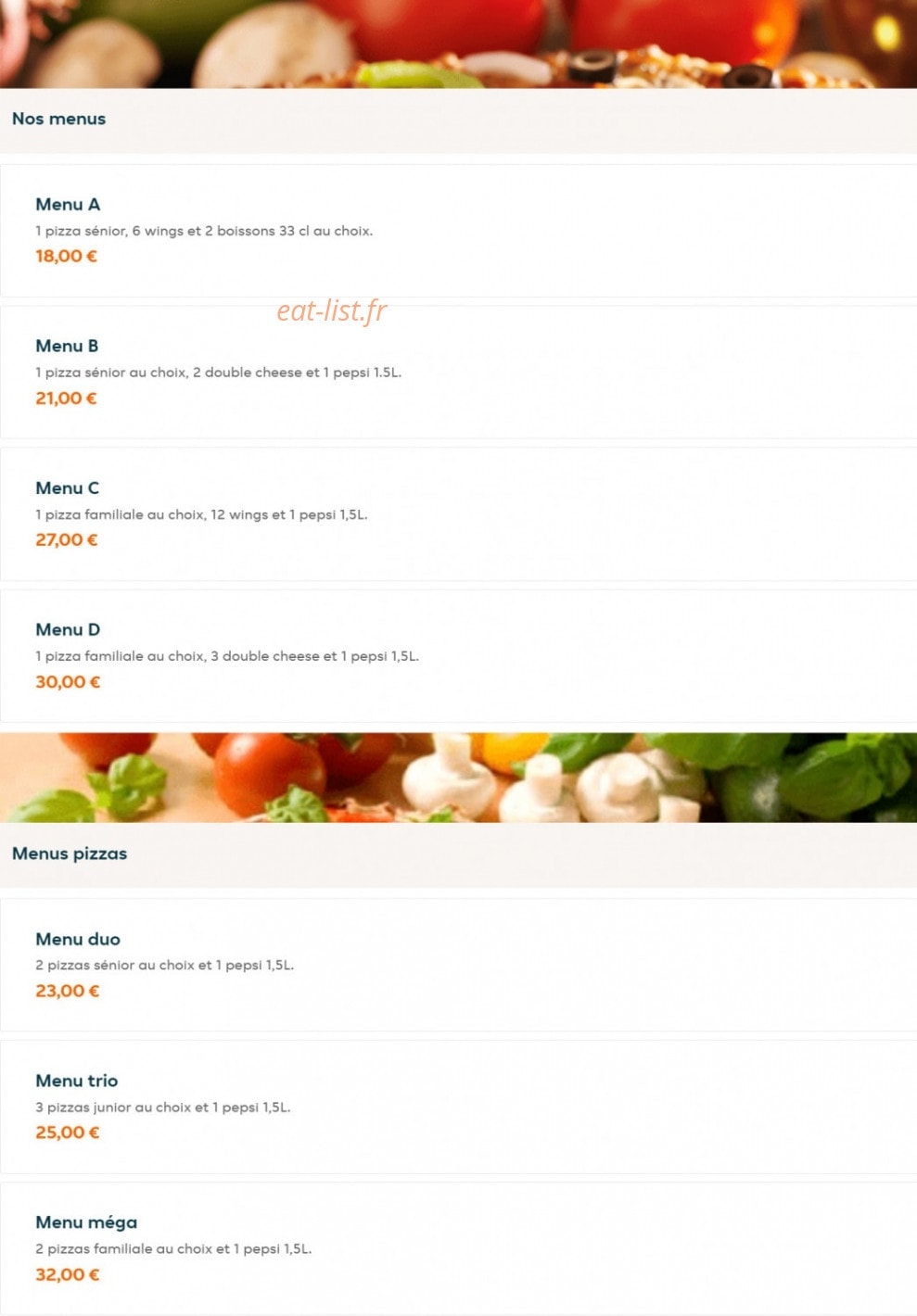 Pizza Hidaya — carte page 1