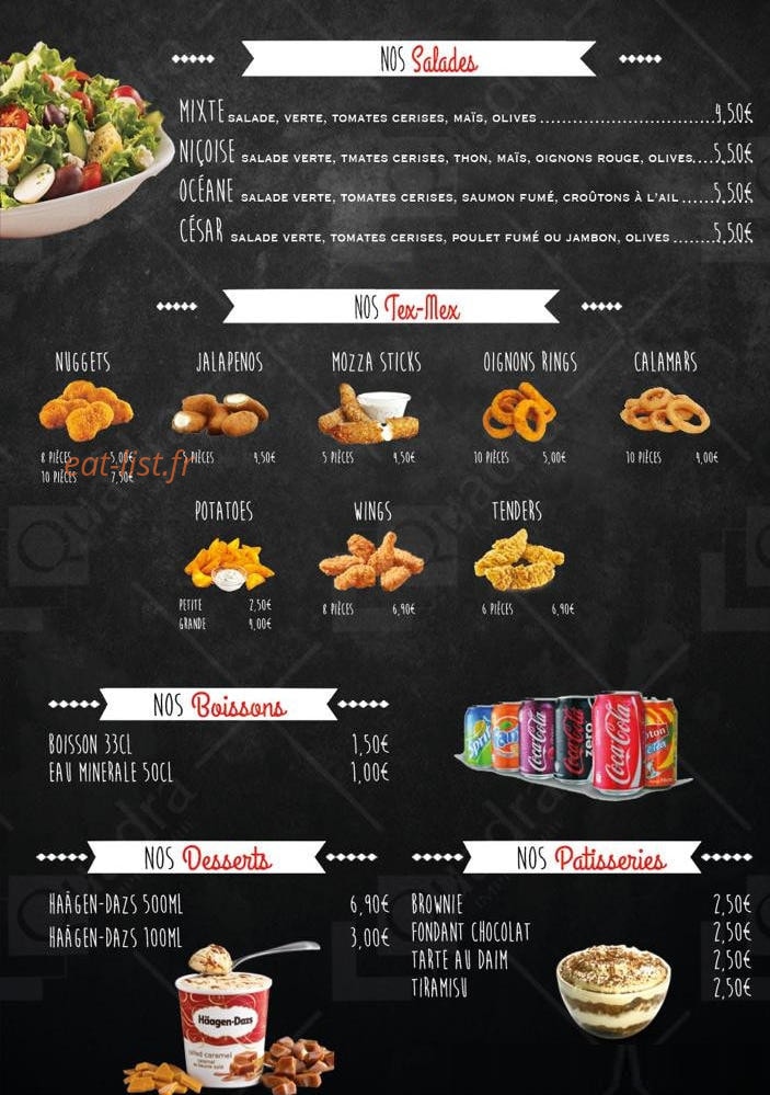 Carte et menu de Al Fôrno à Tremblay en France — Les salades, tex mex et boissons,...