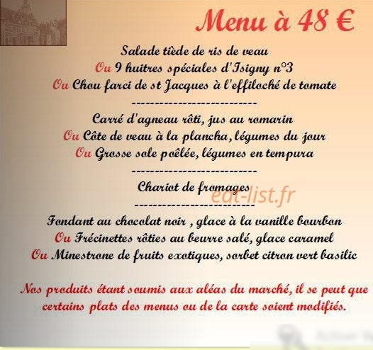 Carte et menu de Auberge du Tourlourou à Tremblay en France — Le menu à 48€