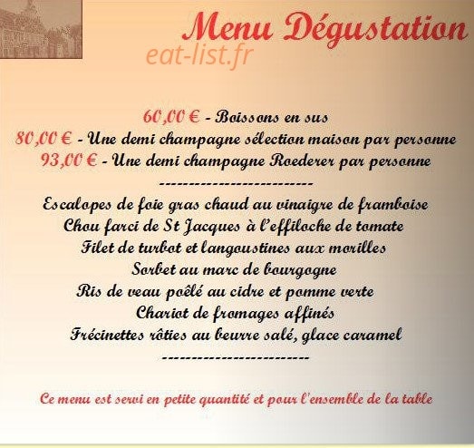Carte et menu de Auberge du Tourlourou à Tremblay en France — Le menu dégustation