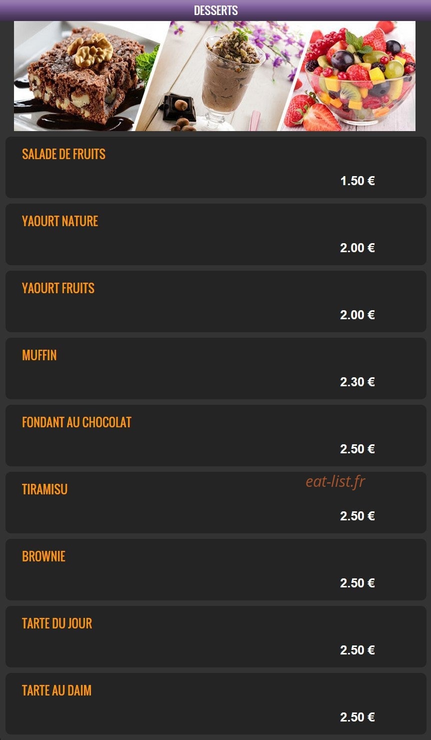 Carte et menu de Del Casa Pizza à Tremblay en France — Les desserts
