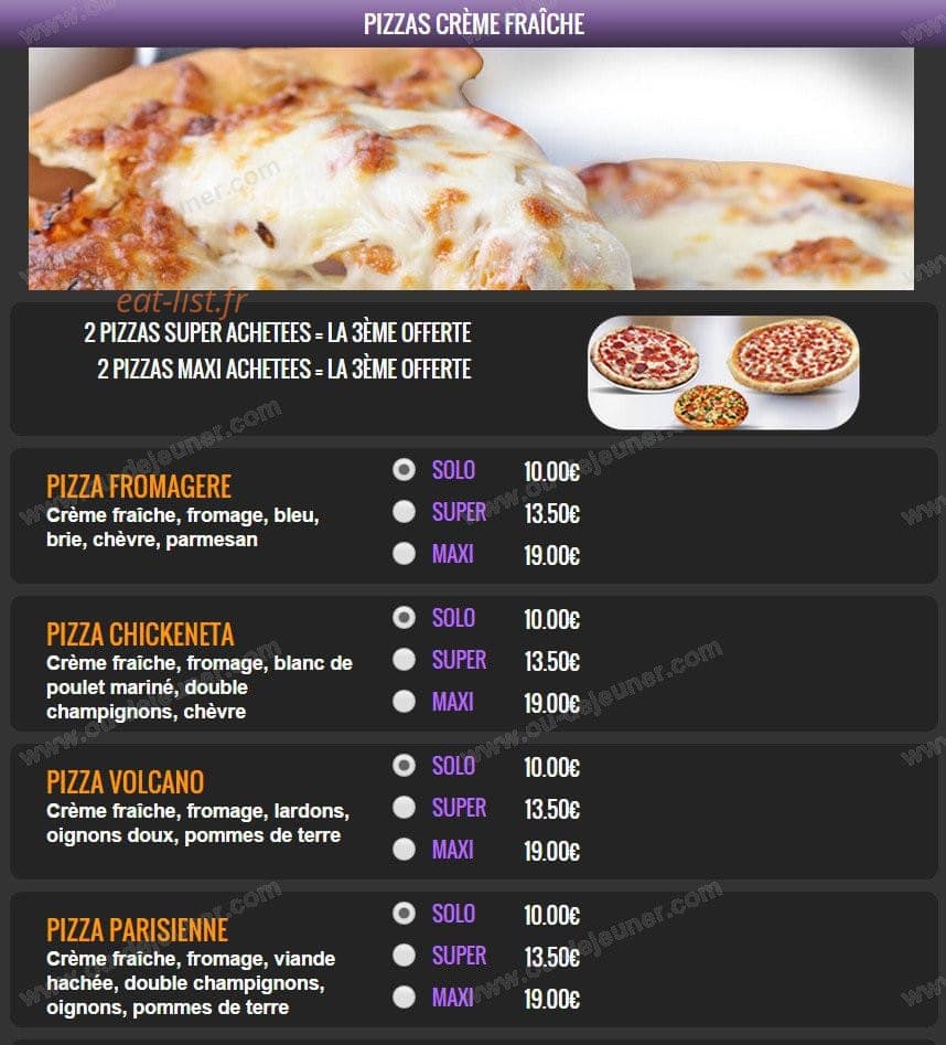 Carte et menu de Del Casa Pizza à Tremblay en France — Les pizzas crème fraiche