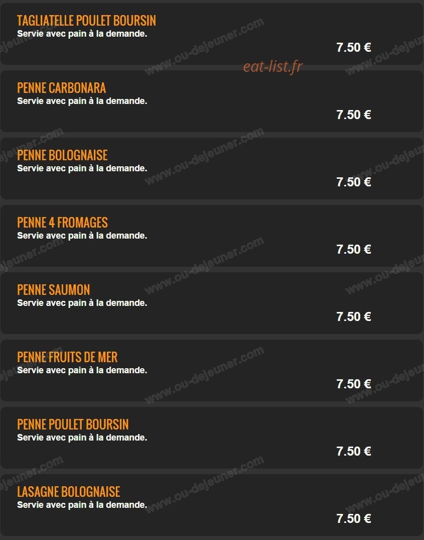Carte et menu de Del Casa Pizza à Tremblay en France — Les pates suite