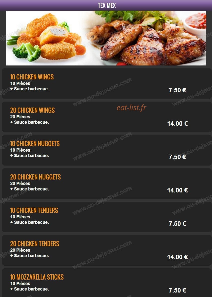 Carte et menu de Del Casa Pizza à Tremblay en France — Les Tex Mex
