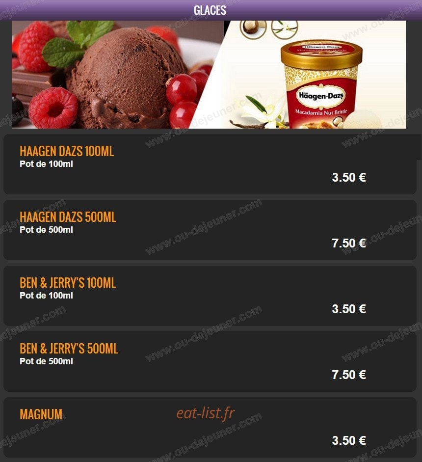 Carte et menu de Del Casa Pizza à Tremblay en France — Les glaces