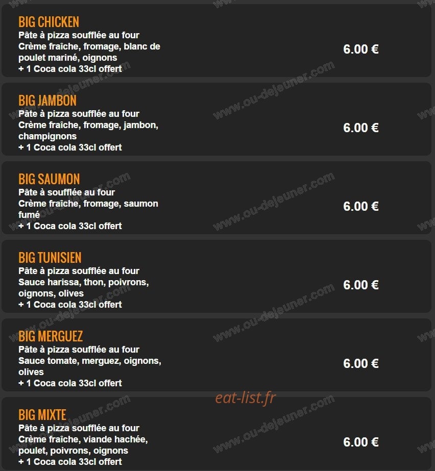 Carte et menu de Del Casa Pizza à Tremblay en France — Les big'dwichs suite