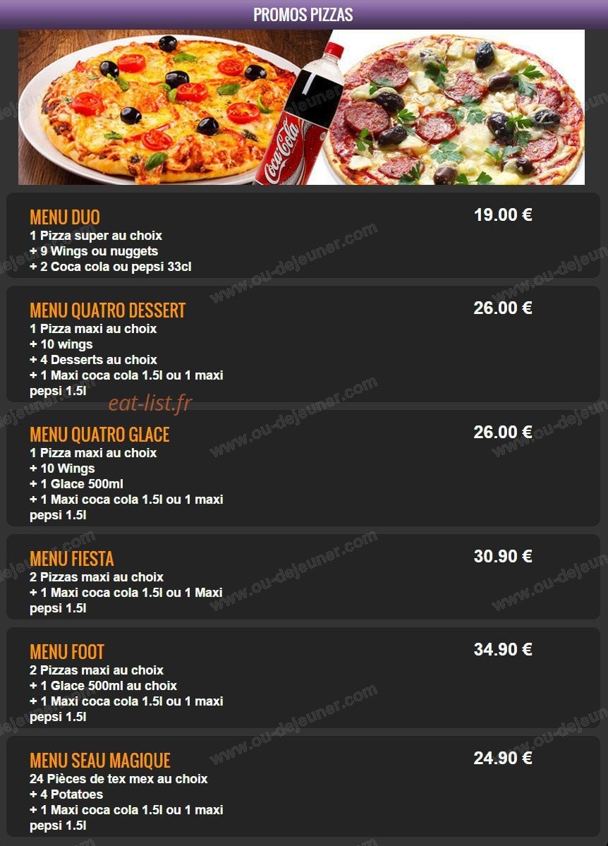 Carte et menu de Del Casa Pizza à Tremblay en France — Les pizzas promos
