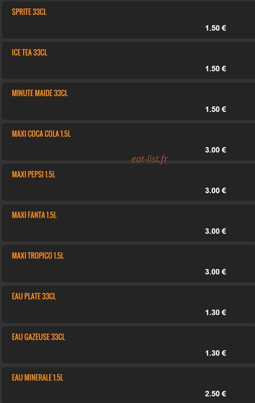Carte et menu de Del Casa Pizza à Tremblay en France — Les boissons suite