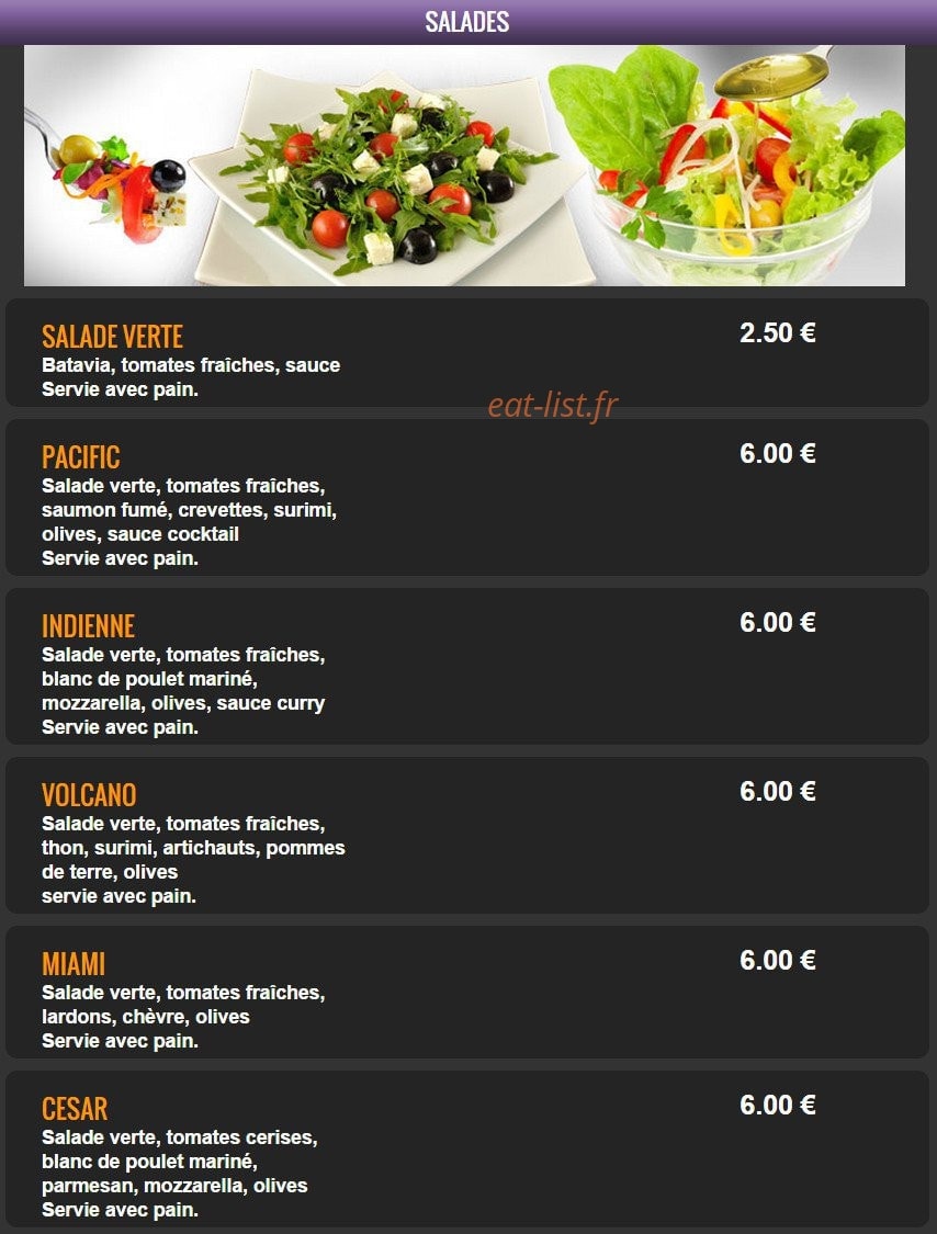 Carte et menu de Del Casa Pizza à Tremblay en France — Les salades