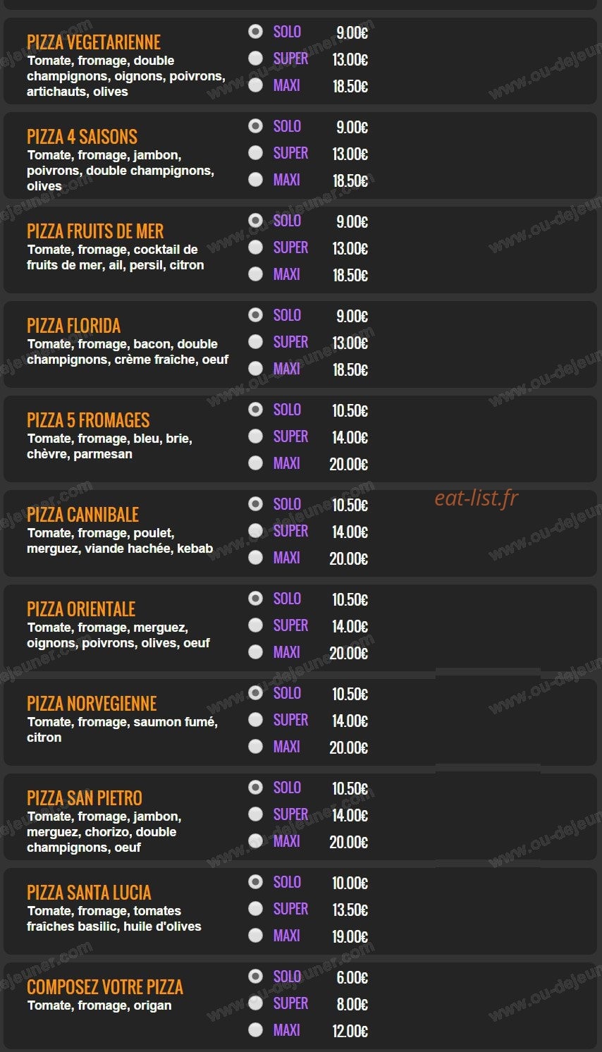 Carte et menu de Del Casa Pizza à Tremblay en France — Les pizzas tomate suite 2