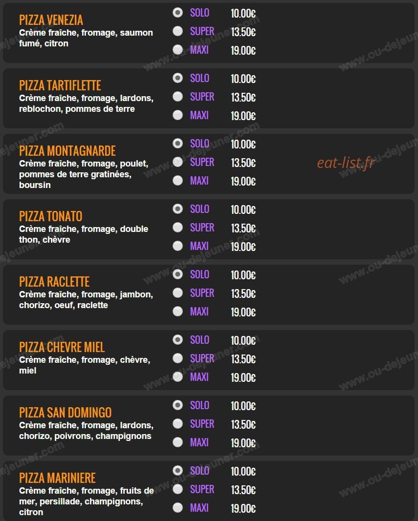 Carte et menu de Del Casa Pizza à Tremblay en France — Les pizzas crème fraiche suite
