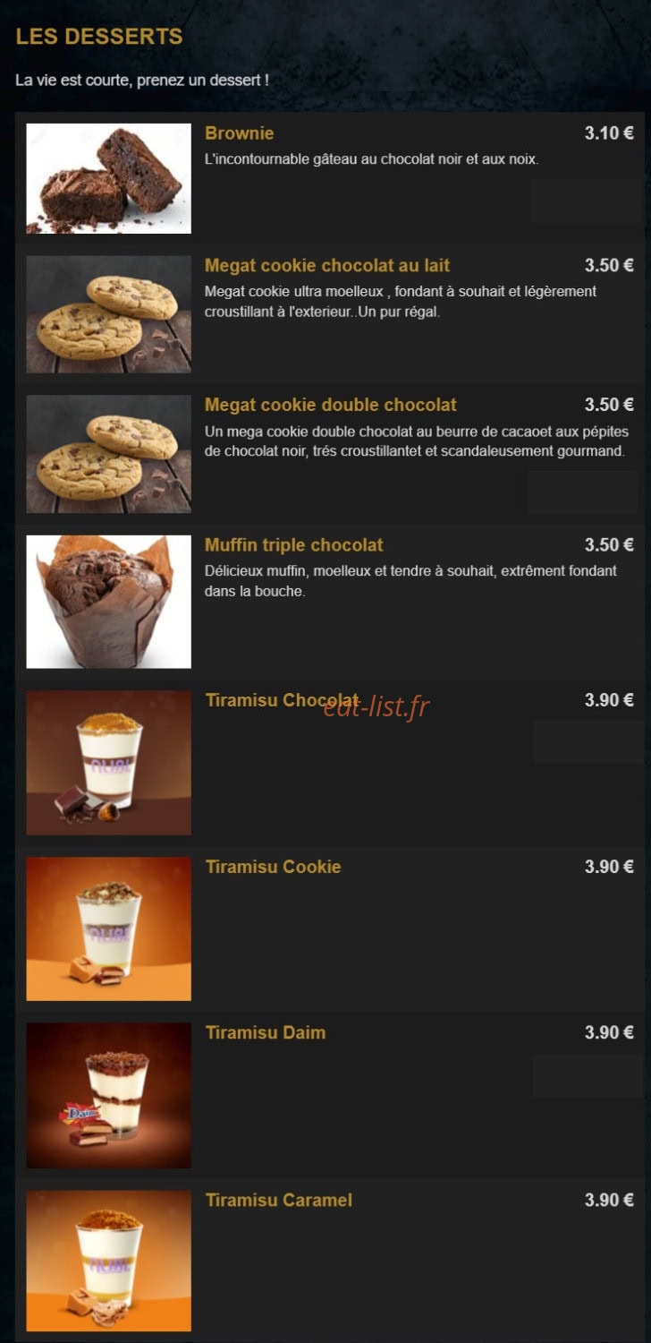 Carte et menu de La Renaissance à Tremblay en France — Les desserts