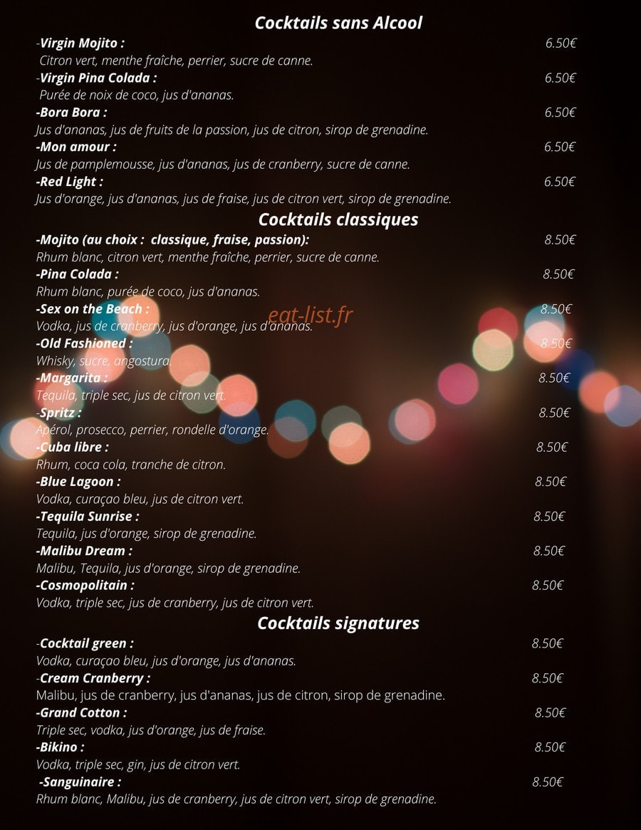 Carte et menu de Le Potager De Kristine à Tremblay en France — Les cocktails