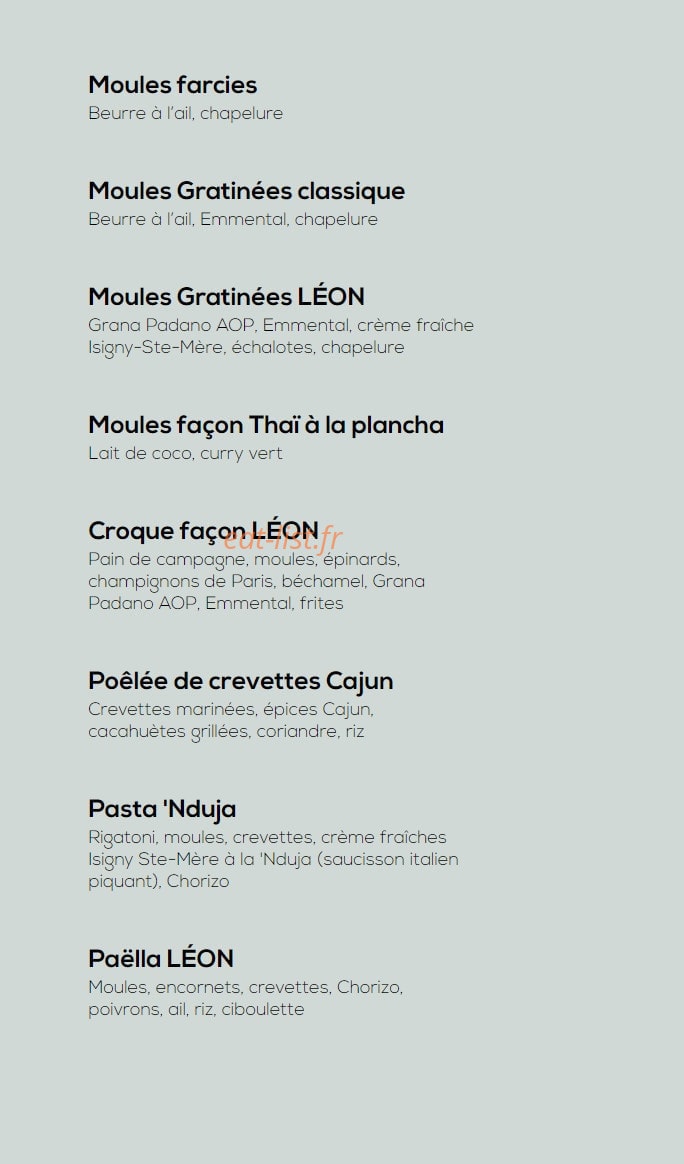 Carte et menu de Léon à Tremblay en France — Les signatures
