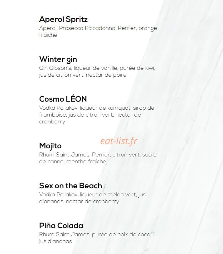 Carte et menu de Léon à Tremblay en France — Les cocktails
