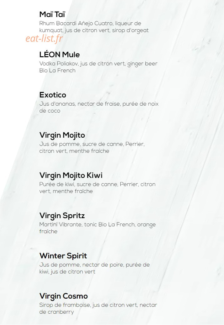 Carte et menu de Léon à Tremblay en France — Les cocktails suites