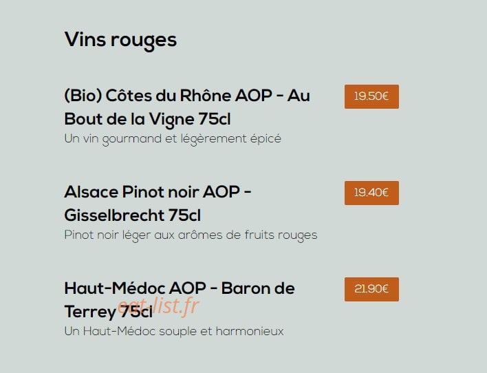 Carte et menu de Léon à Tremblay en France — Les vins