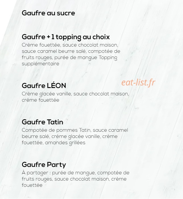 Carte et menu de Léon à Tremblay en France — Les gaufres