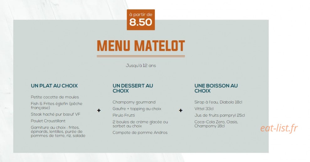 Carte et menu de Léon à Tremblay en France — Menu matelot à 8.5€