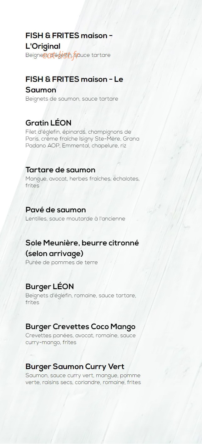 Carte et menu de Léon à Tremblay en France — Les boissons