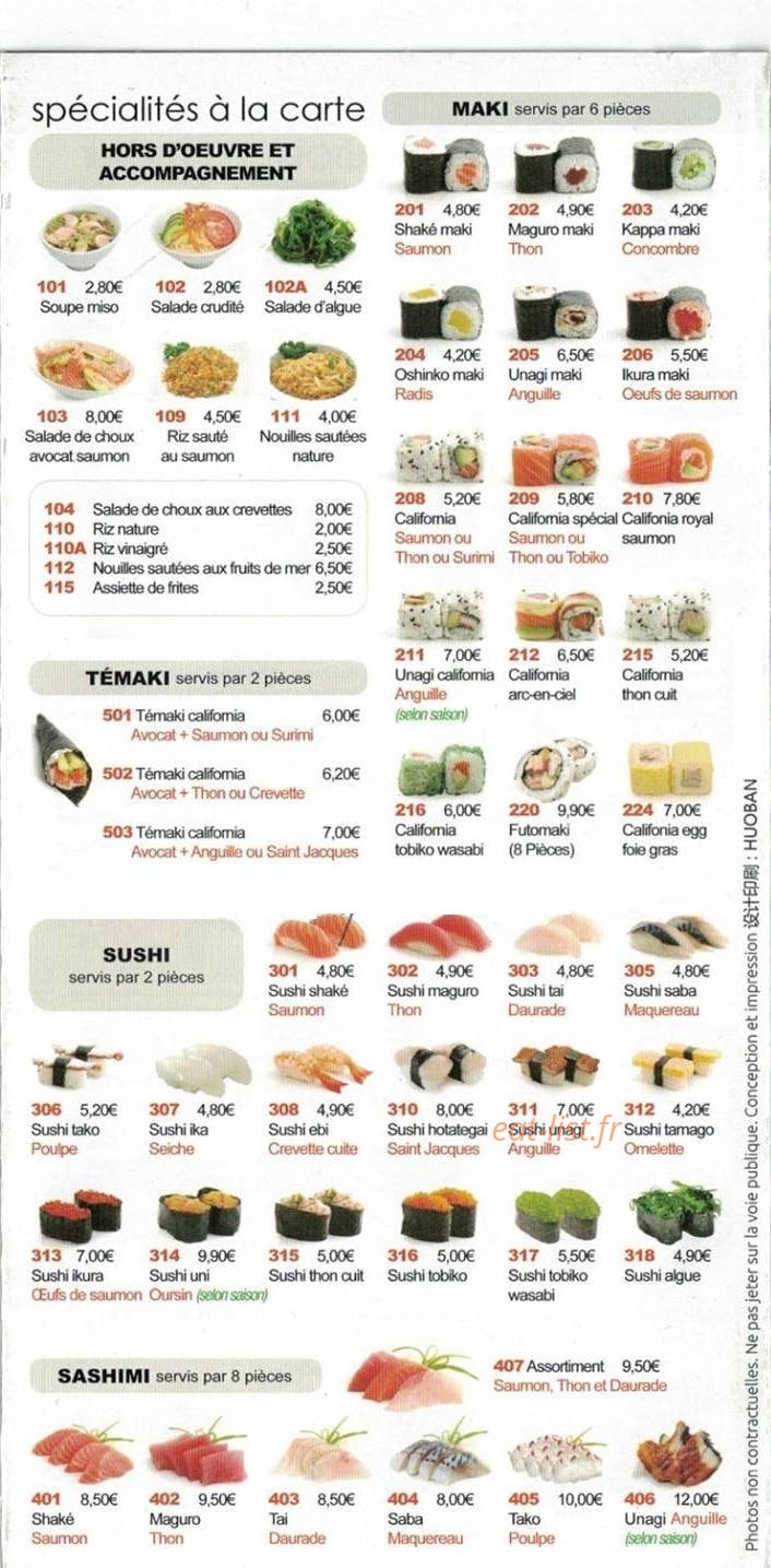Carte et menu de Nouveau Tokyo à Tremblay en France — Les makis, temakis, sushis