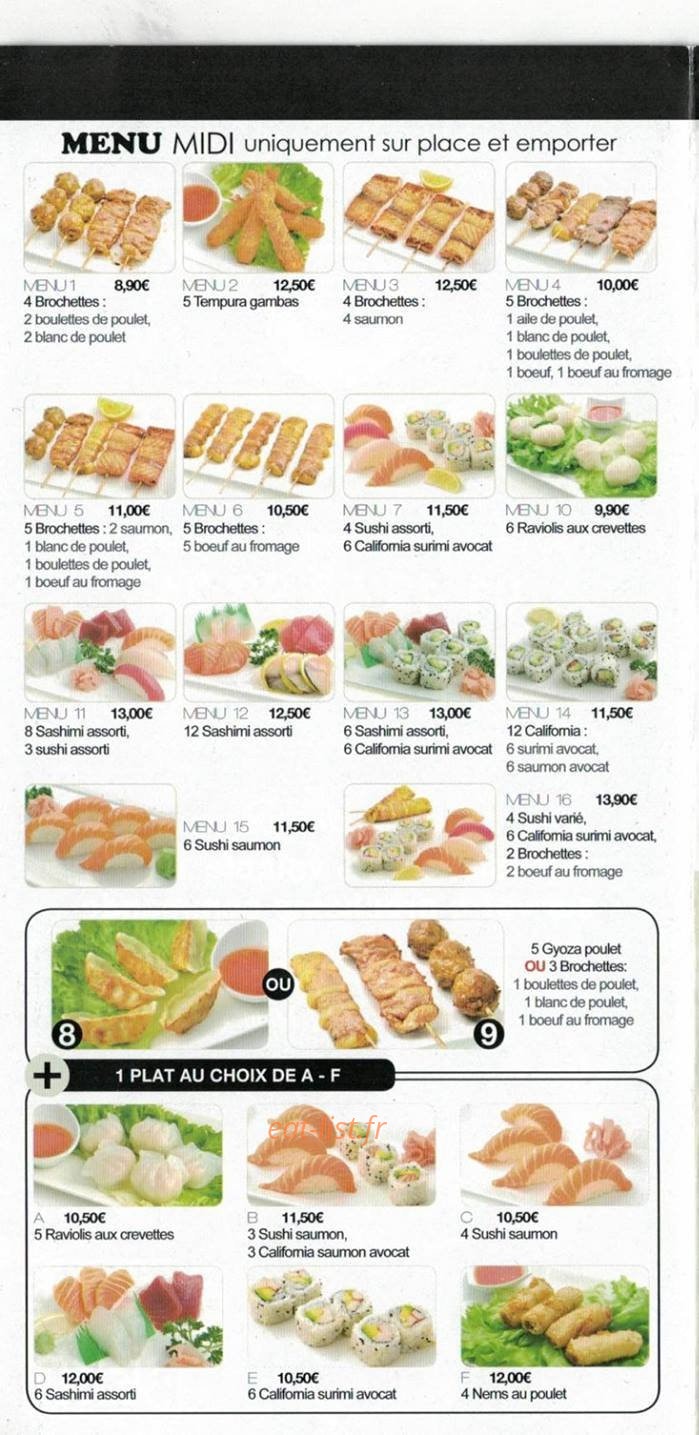 Carte et menu de Nouveau Tokyo à Tremblay en France — Le menu midi