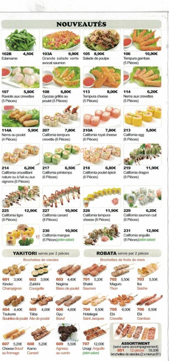 Carte et menu de Nouveau Tokyo à Tremblay en France — Les nouveautés