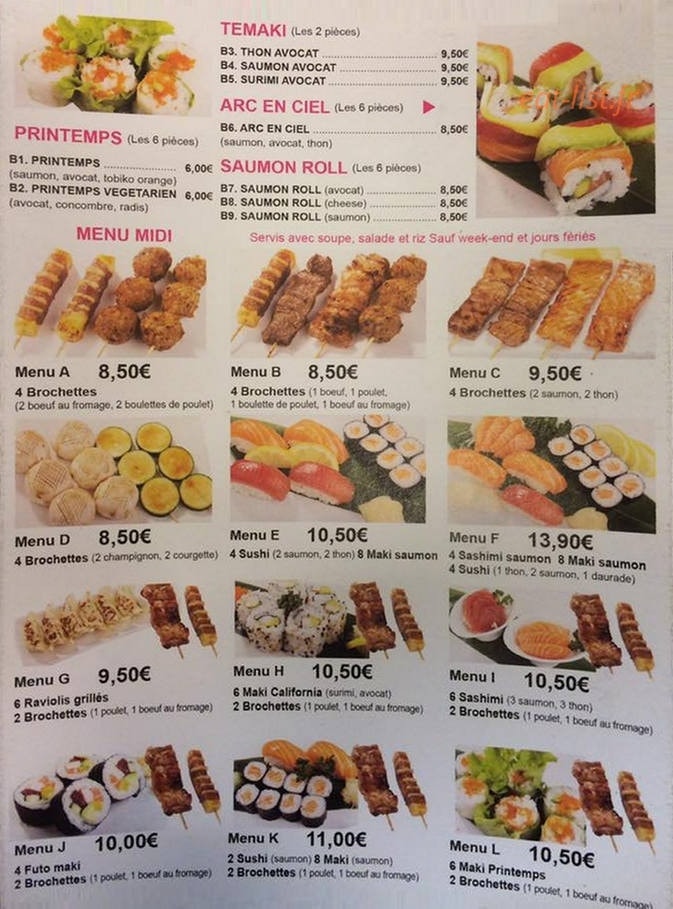 Carte et menu de Oh sushi à Tremblay en France — Le temaki, printemps, arc en ciel...