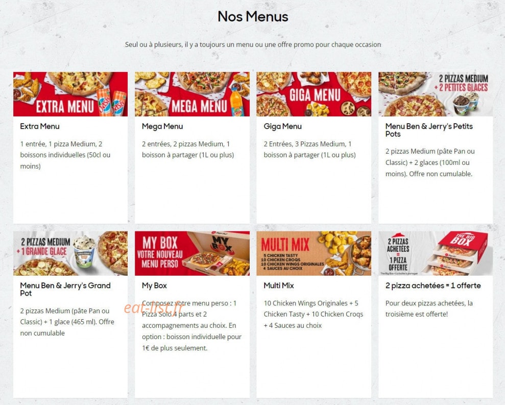 Pizza Hut — carte page 1