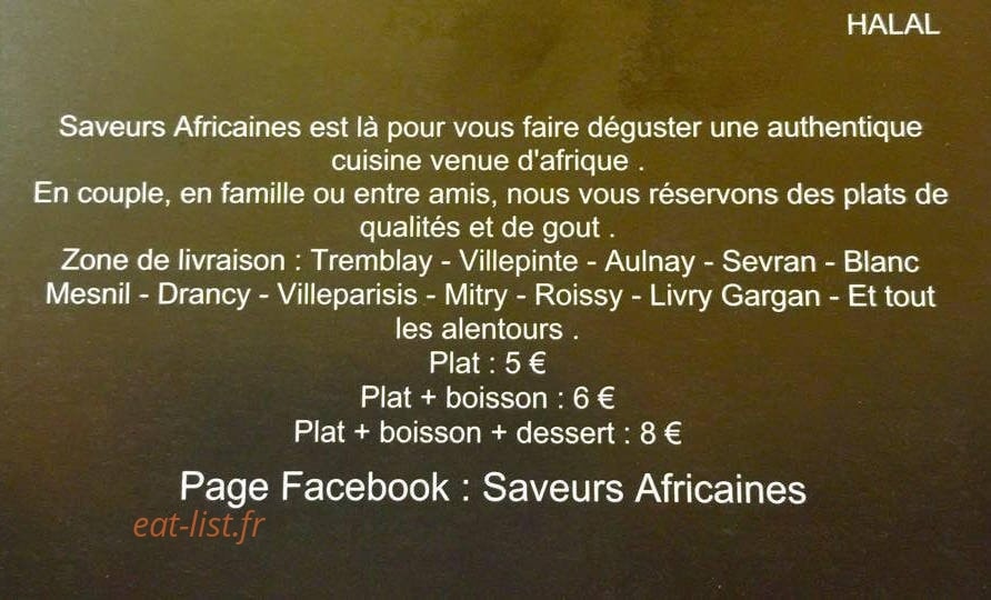 Saveurs Africaines — carte page 1