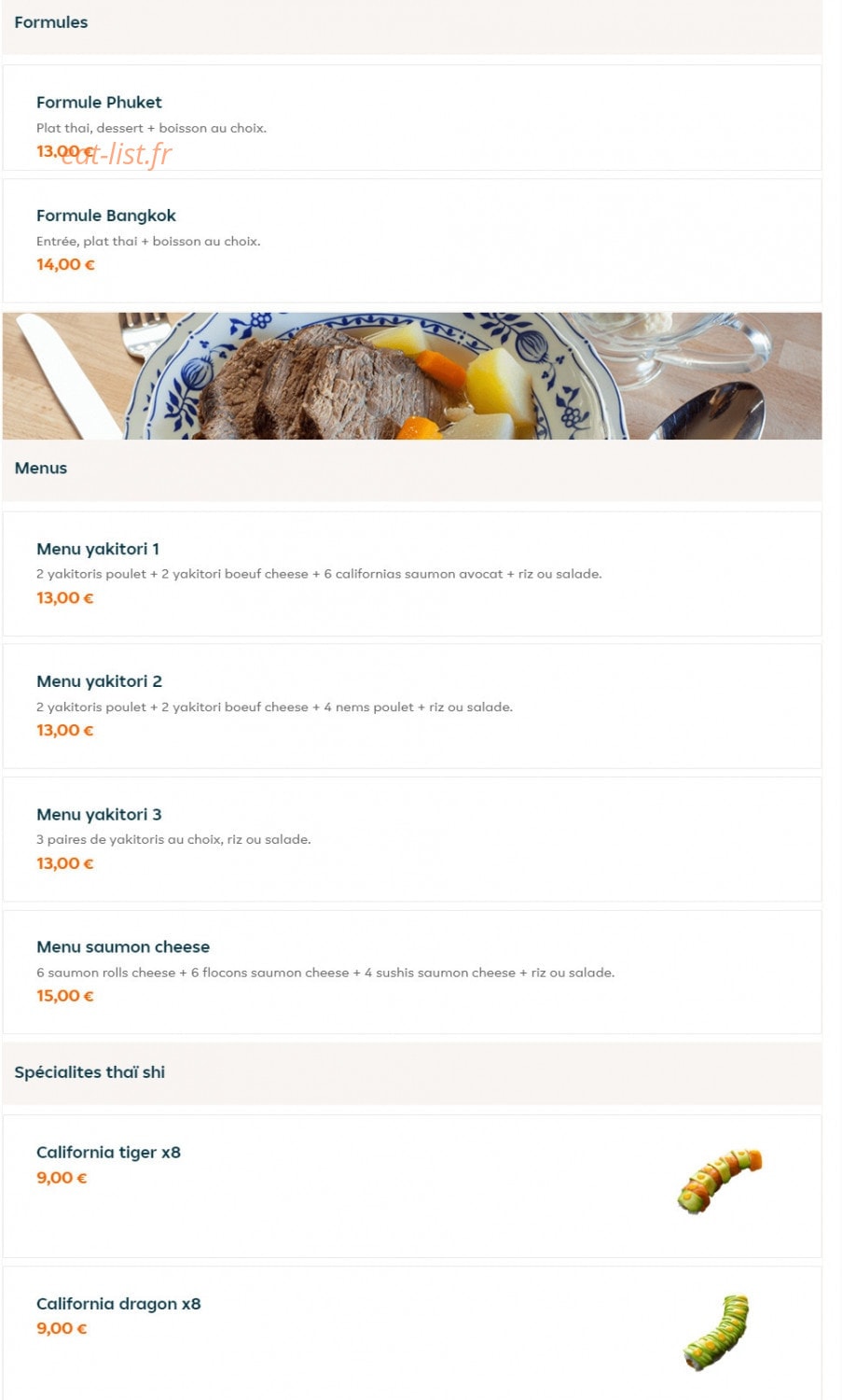 Carte et menu de Thaï Shi à Tremblay en France — Formules et menus, spécialites