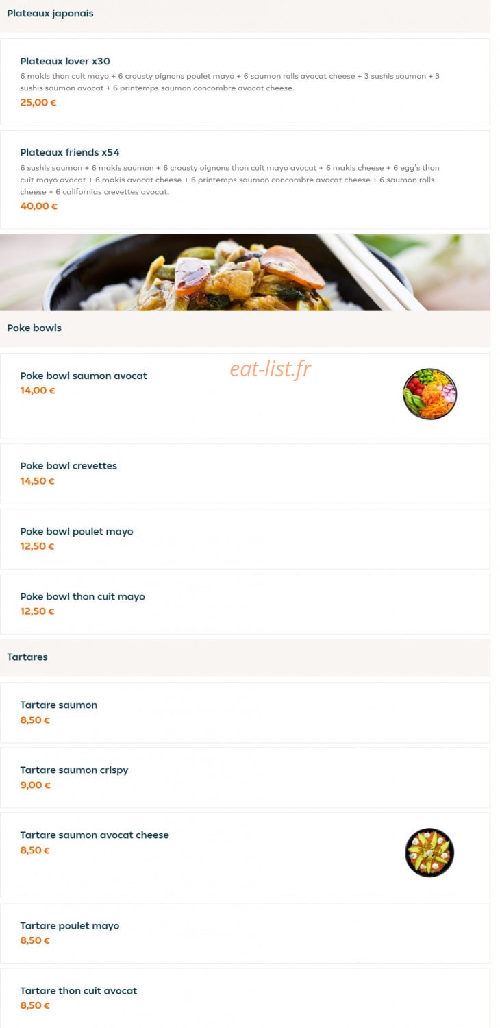 Carte et menu de Thaï Shi à Tremblay en France — Plateaux japonais, poke bowls et tartares