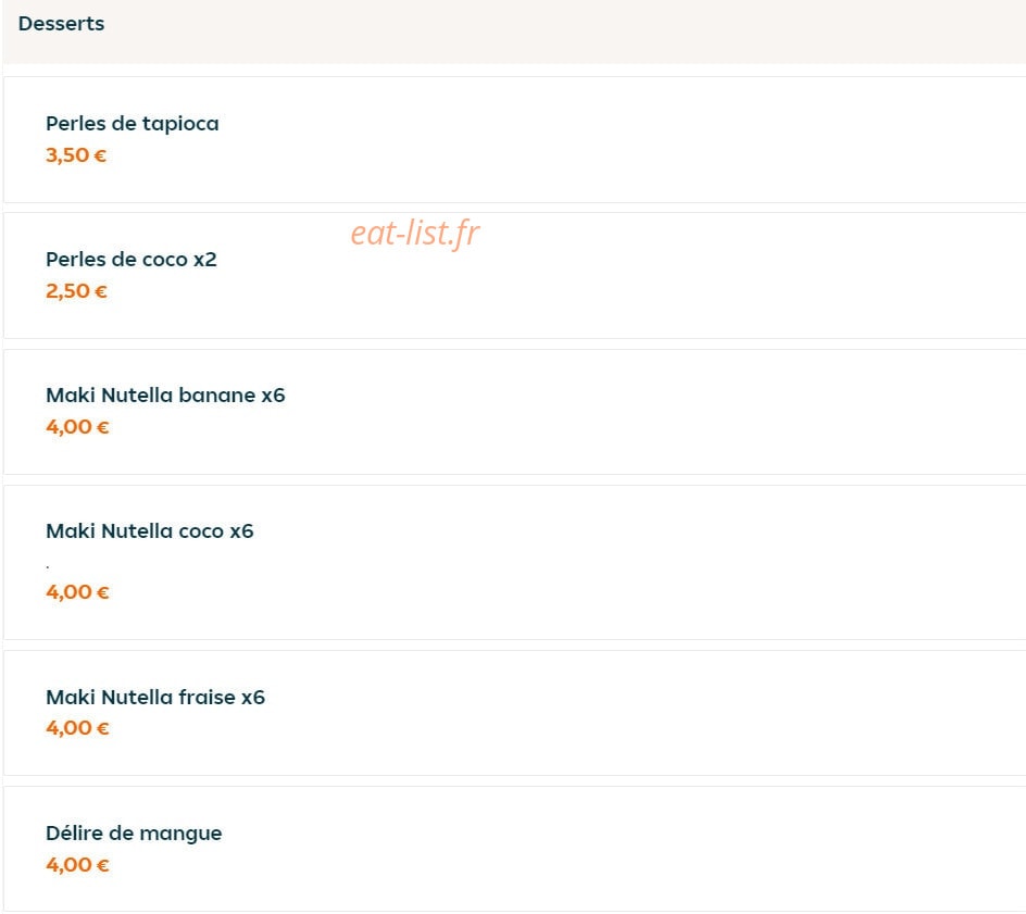 Carte et menu de Thaï Shi à Tremblay en France — Les desserts